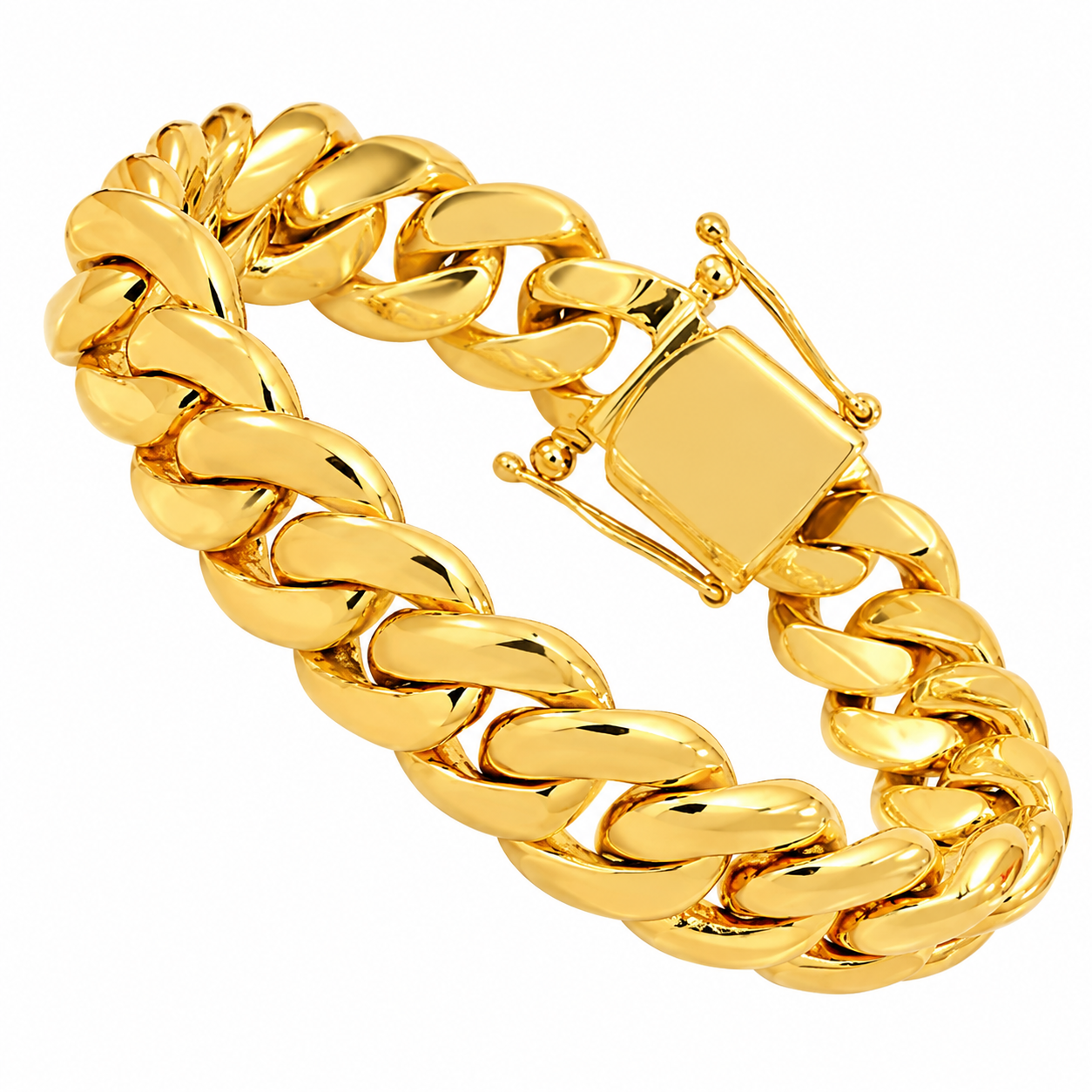 14K Solid Yellow Gold Mens Cuban Link Bracelet 12 mm