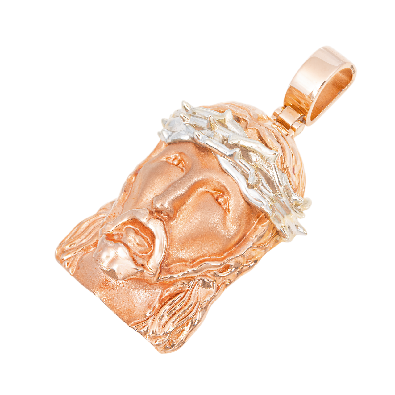 14K Rose & White Gold Jesus Face Pendant 38 Grams