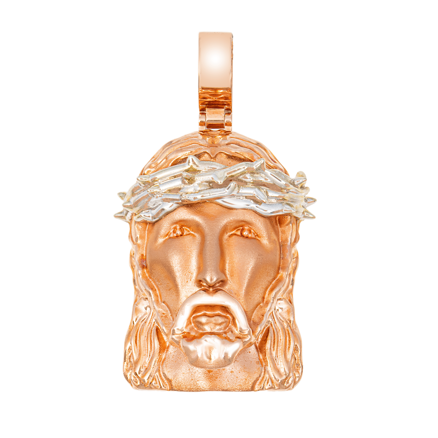 14K Rose & White Gold Jesus Face Pendant 38 Grams