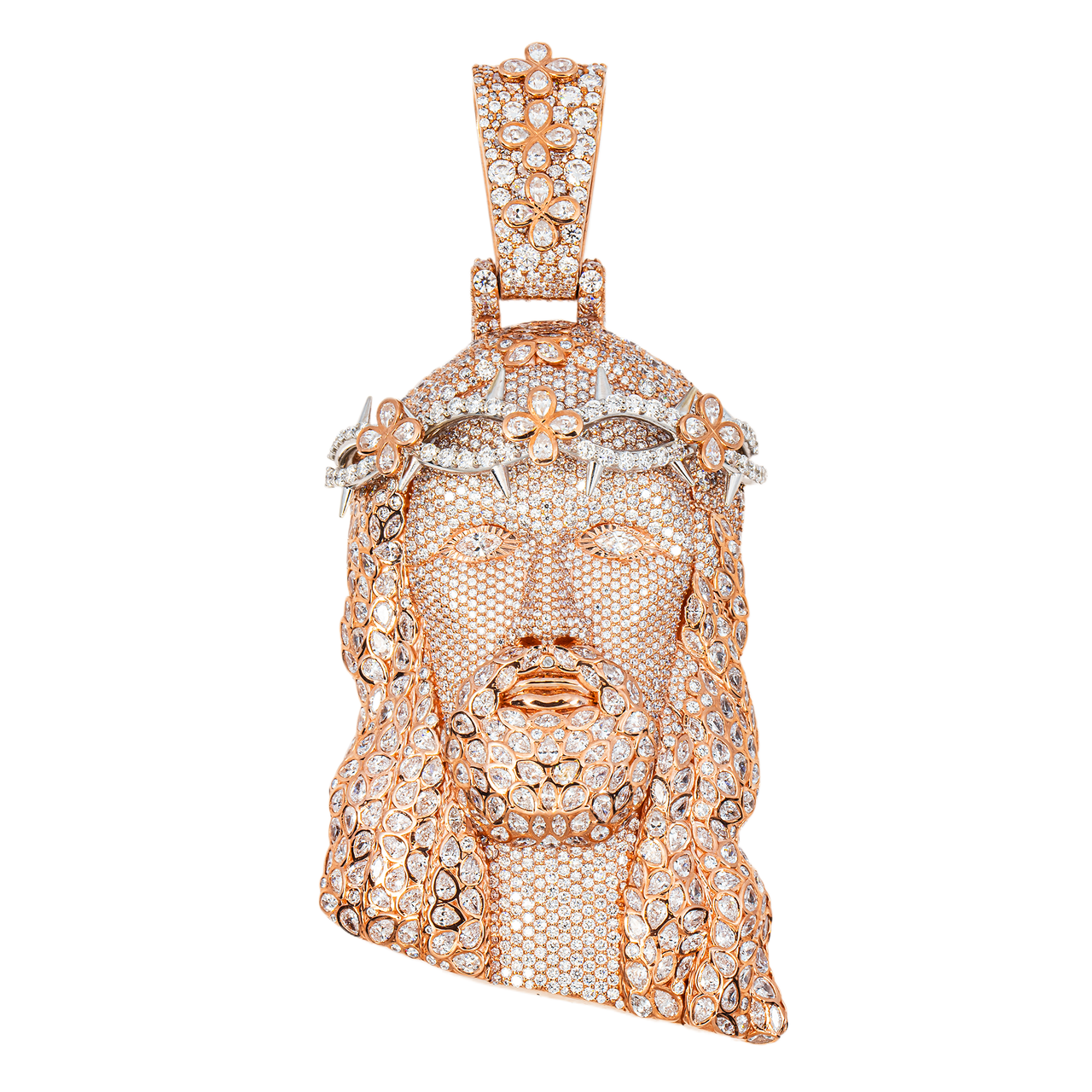 Jesus Head Pendant with Blue Stone Design – 10K Gold Lab Diamond Custom Piece