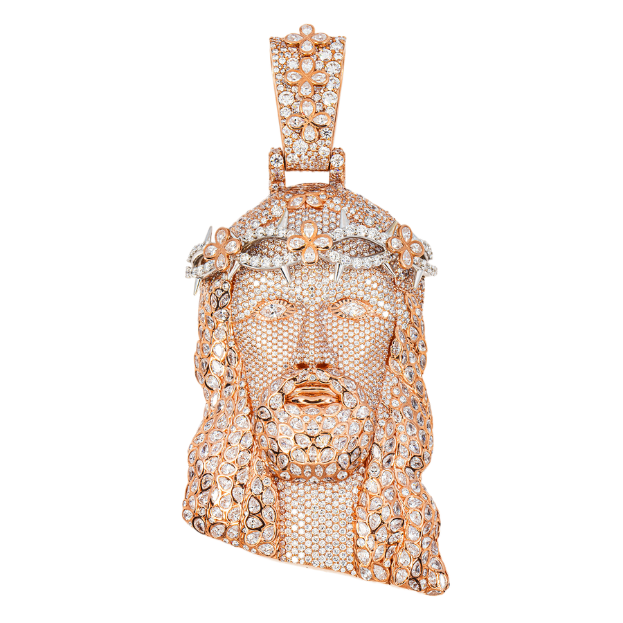 Jesus Head Pendant with Blue Stone Design – 10K Gold Lab Diamond Custom Piece