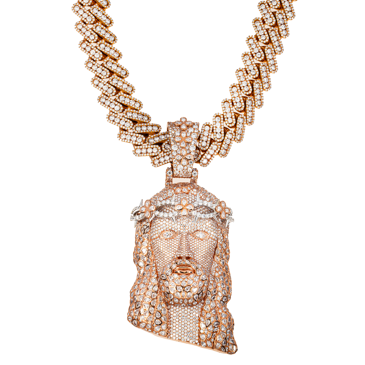 Jesus Head Pendant with Blue Stone Design – 10K Gold Lab Diamond Custom Piece