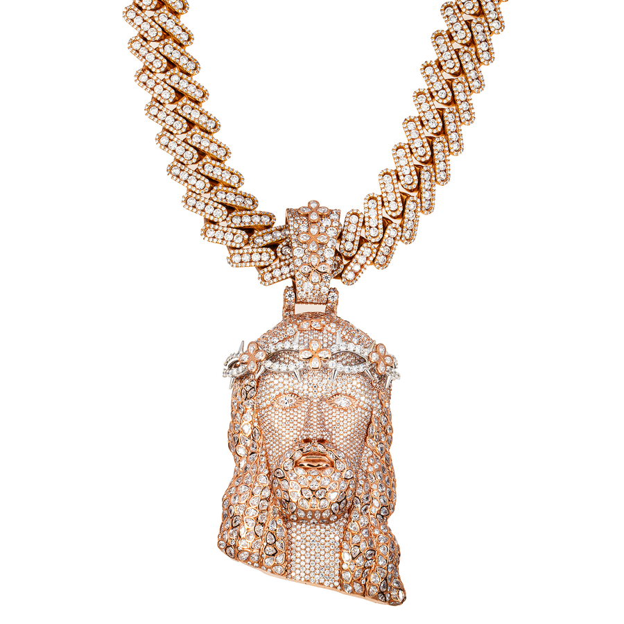 Jesus Head Pendant with Blue Stone Design – 10K Gold Lab Diamond Custom Piece