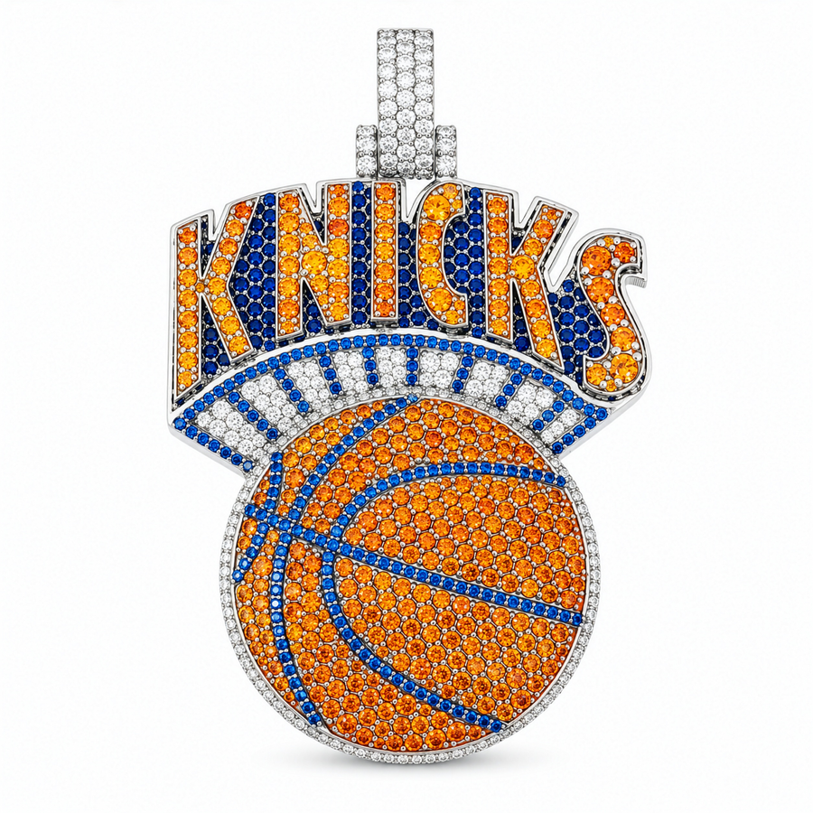 10K Gold "Knicks" Basketball Lab Diamond & Color Stone Pendant 3.04 CTW