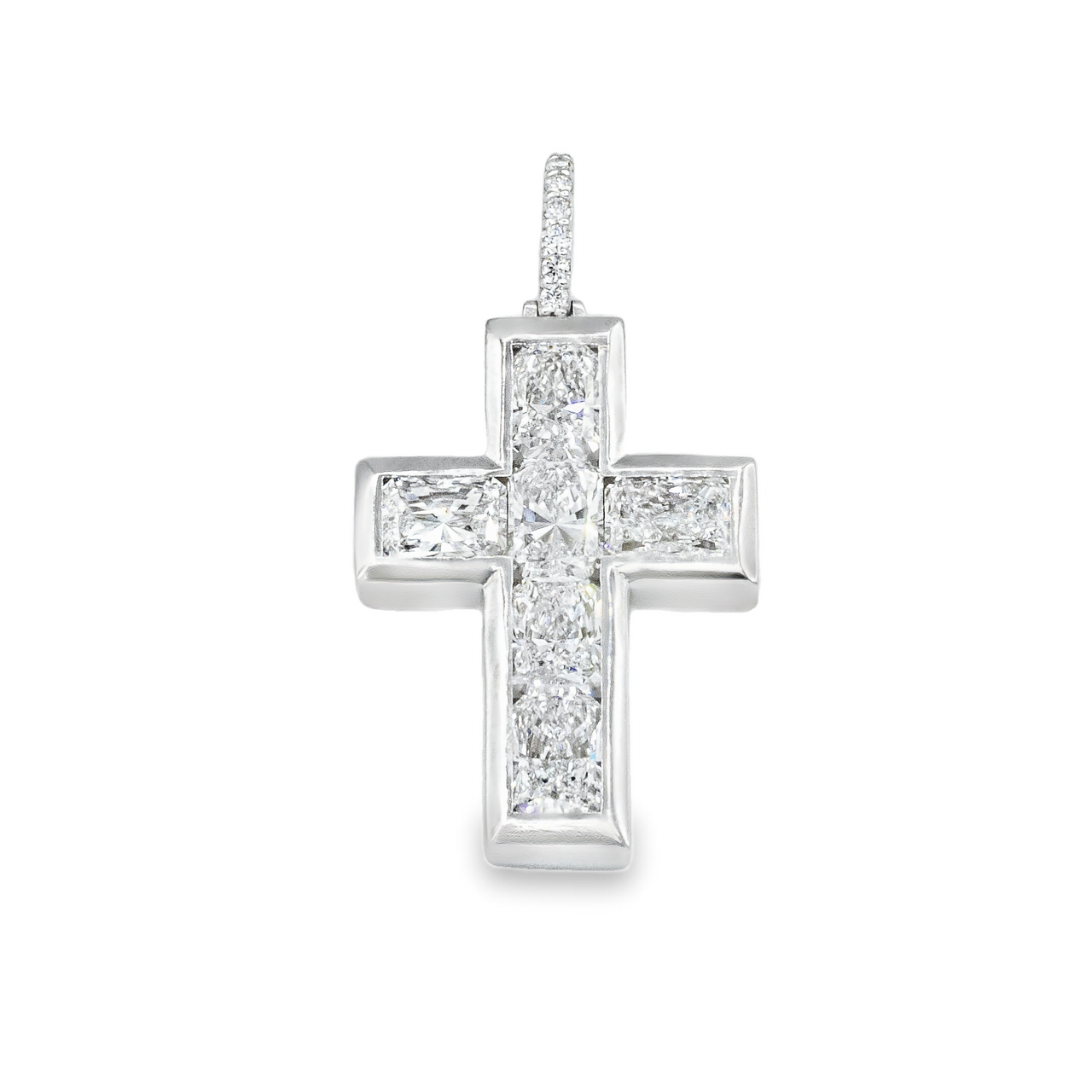 14K Gold Radiant Cut Lab Diamond Cross Pendant – 7.85 CTW