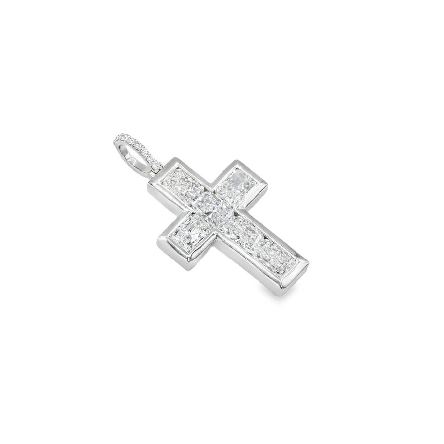 14K Gold Radiant Cut Lab Diamond Cross Pendant – 7.85 CTW