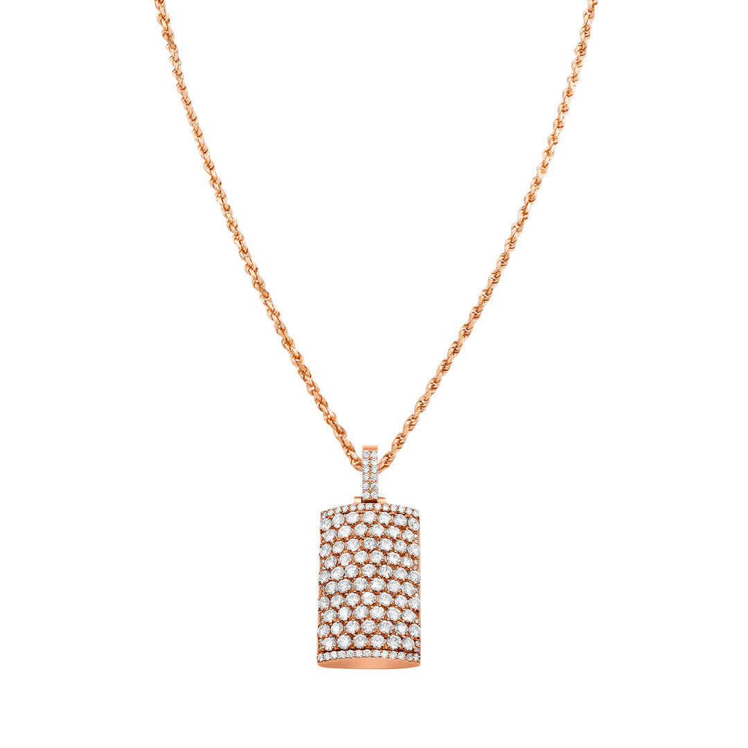 Rose 14k diamond dog tag pendant in rose gold 8.95 ctw
