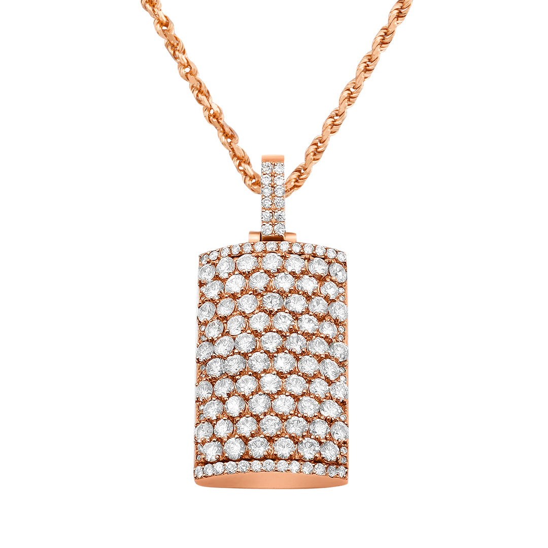 Rose 14k diamond dog tag pendant in rose gold 8.95 ctw