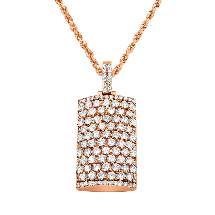 Rose 14k diamond dog tag pendant in rose gold 8.95 ctw