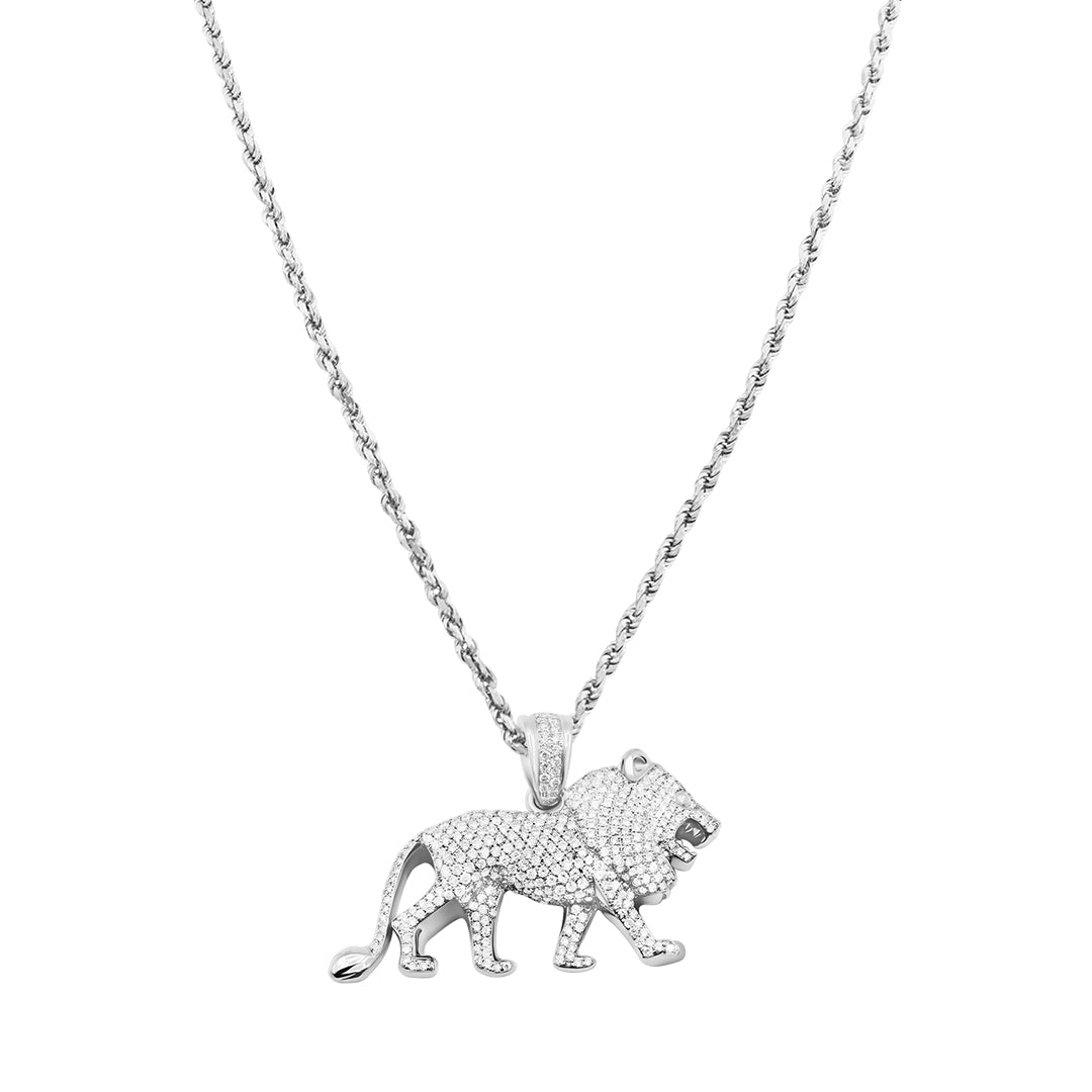 White 14k Diamond lion pendant 3.5 ctw