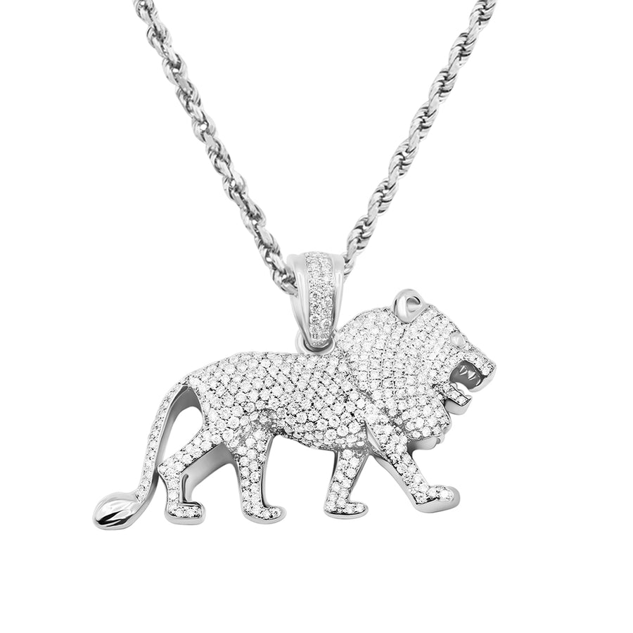 White 14k Diamond lion pendant 3.5 ctw