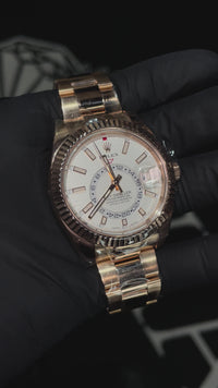 Reloj Rolex 326935 Sky-Dweller de oro rosa con esfera blanca e índices