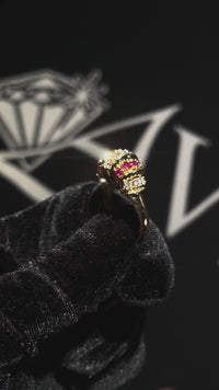 14k Multi Row Ruby and Diamond Ring