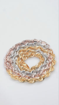 Cadena de cuerda de oro amarillo de 14 k de 8 mm