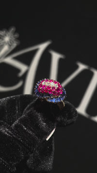 18 Yellow Gold Diamond and Sapphire Egg Shaped Ring