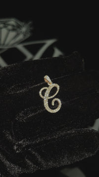 14k Yellow Gold Diamond Letter C Initial Script Pendant 0.57 ctw