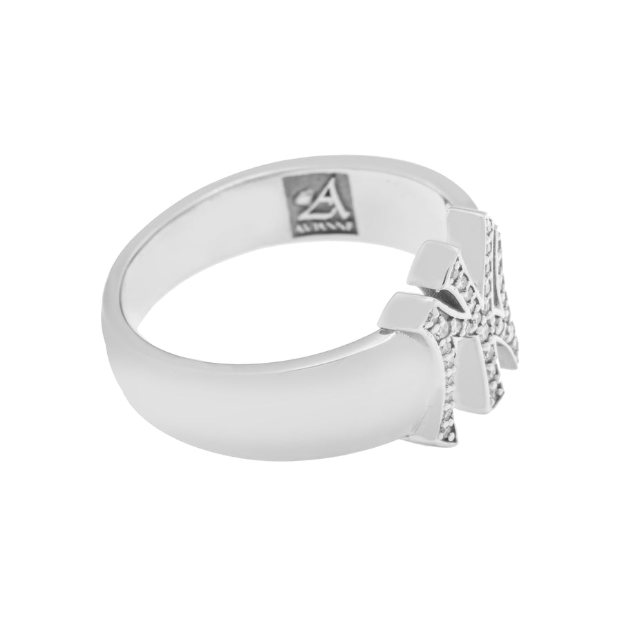 10K Solid White Gold Mens Diamond Yankees Ring 0.12 Ctw