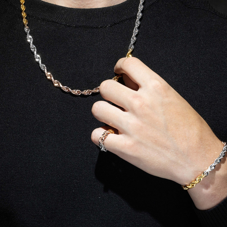 10k Gold Plated Tri-Color Gold Rope Chain 5.5 mm