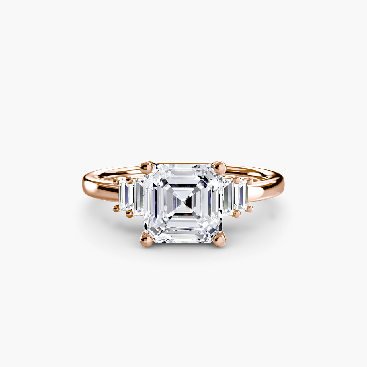 14K Rose Gold / Asscher Baguette Accent Solitaire