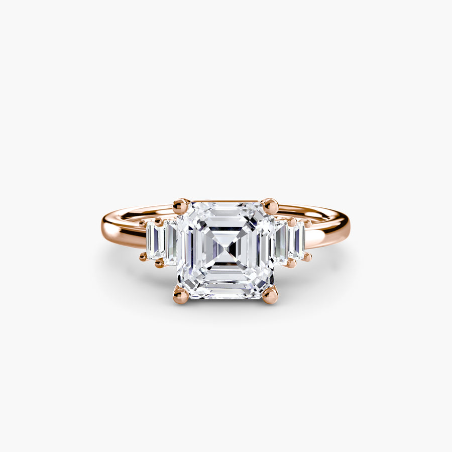 14K Rose Gold / Asscher Baguette Accent Solitaire