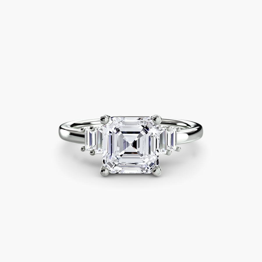 14K White Gold / Asscher Baguette Accent Solitaire