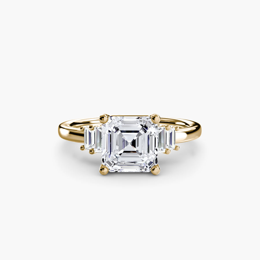 14K Yellow Gold / Asscher Baguette Accent Solitaire