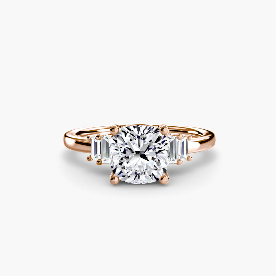 14K Rose Gold / Cushion Baguette Accent Solitaire