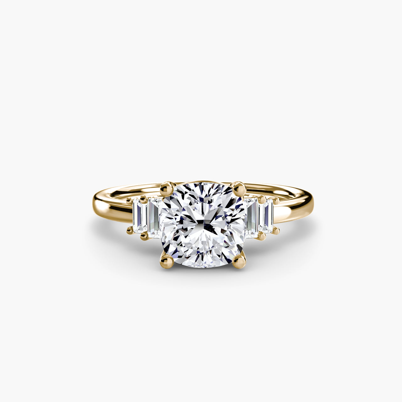 14K Yellow Gold / Cushion Baguette Accent Solitaire