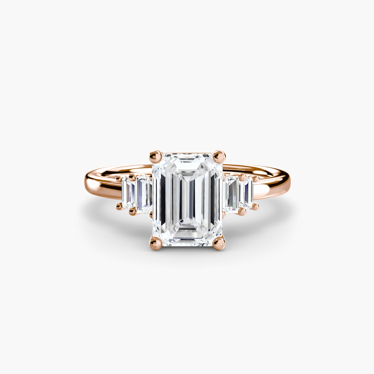 14K Rose Gold / Emerald Baguette Accent Solitaire