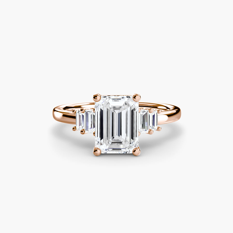 14K Rose Gold / Emerald Baguette Accent Solitaire