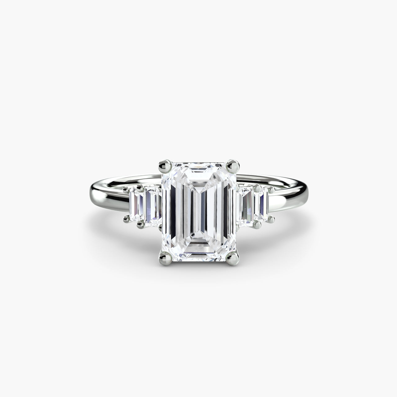 14K White Gold / Emerald Baguette Accent Solitaire