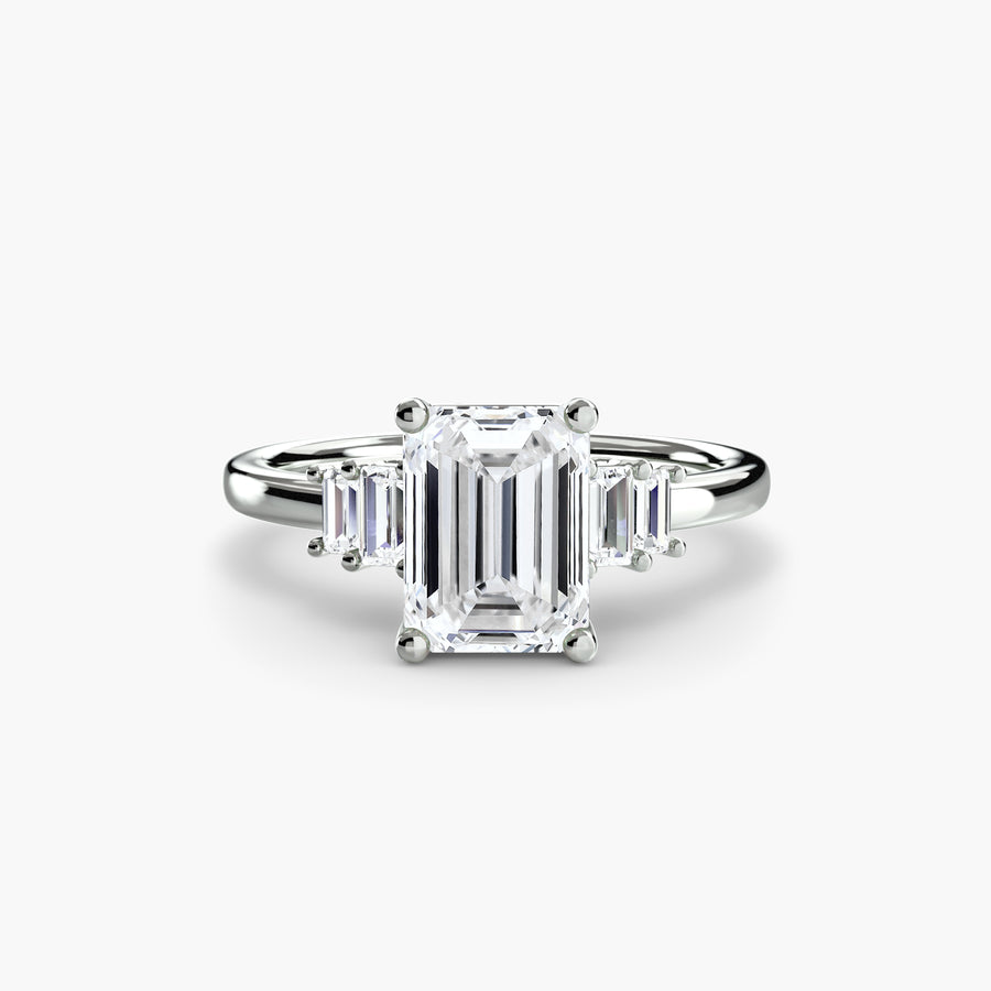 14K White Gold / Emerald Baguette Accent Solitaire