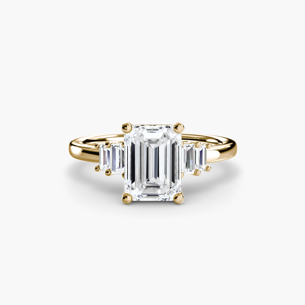 14K Yellow Gold / Emerald Baguette Accent Solitaire