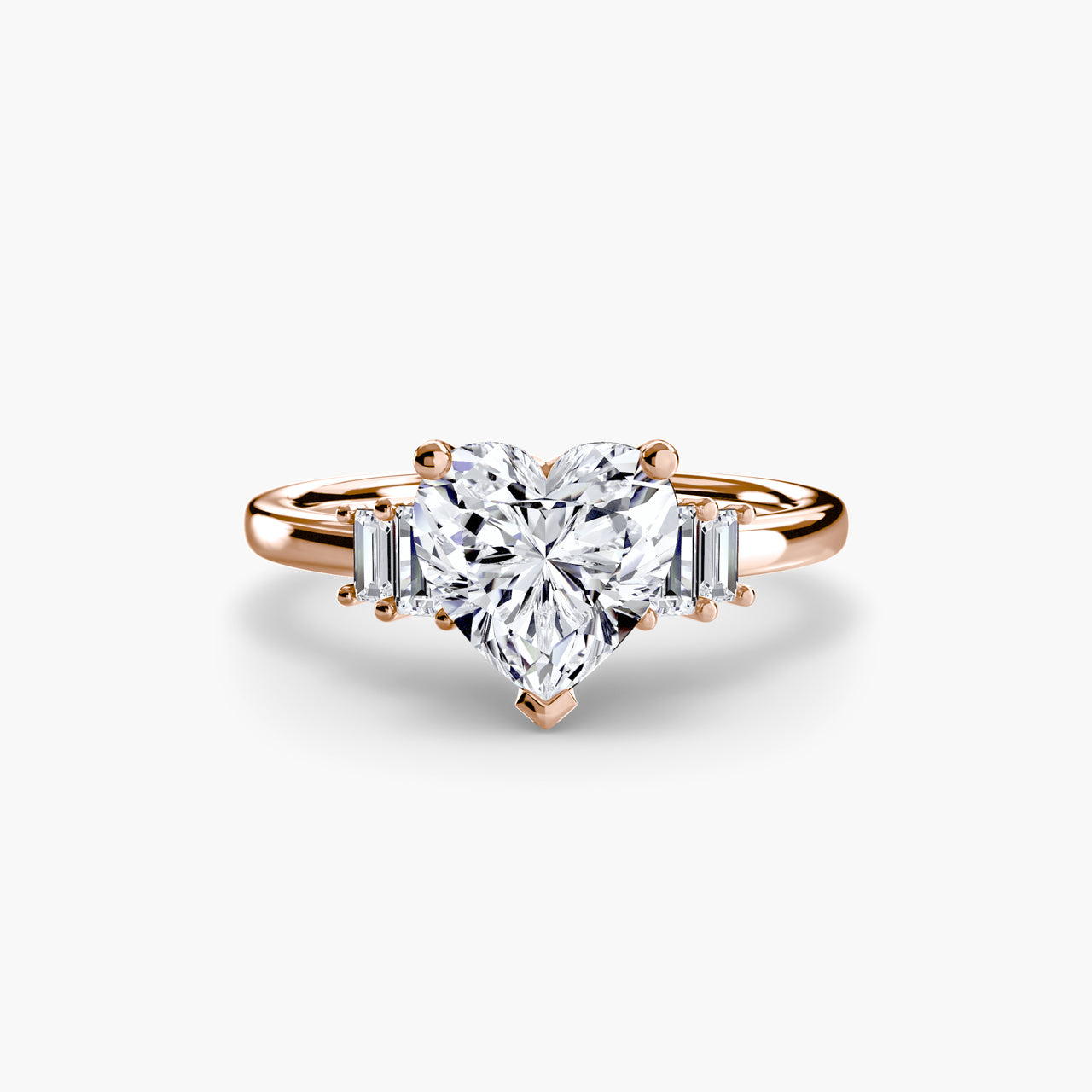 14K Rose Gold / Heart Baguette Accent Solitaire