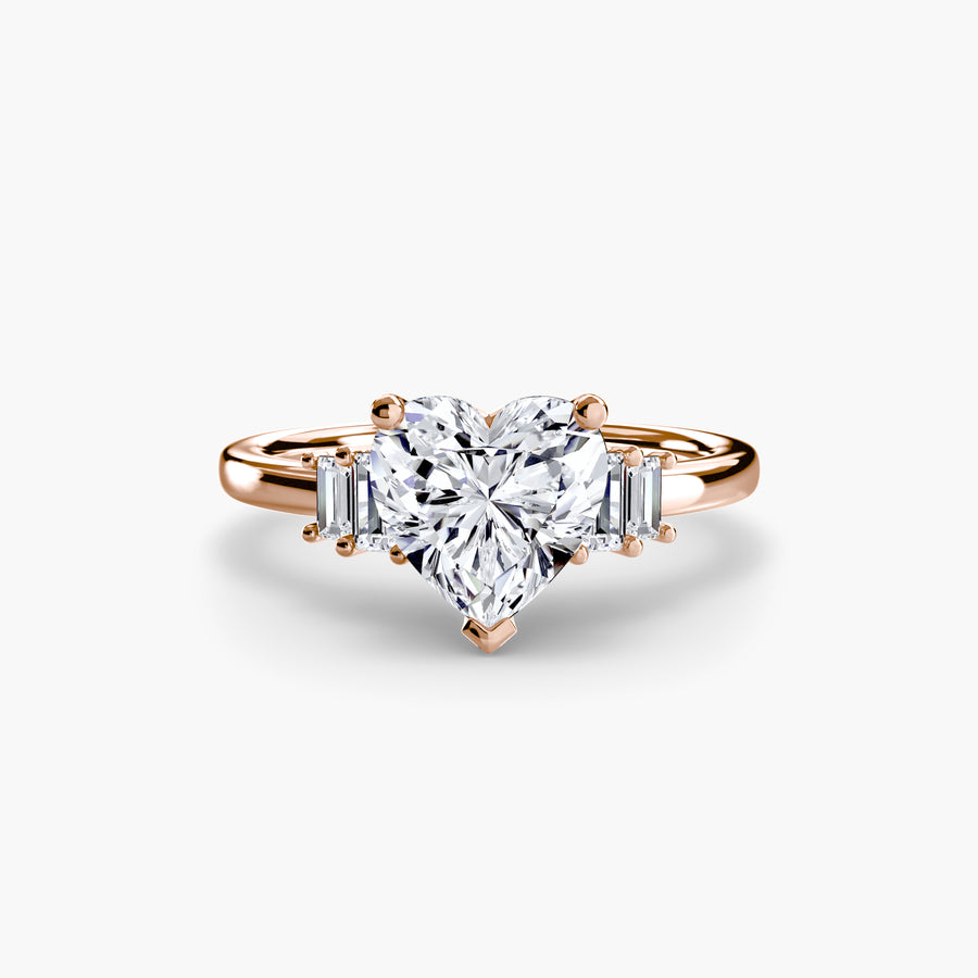 14K Rose Gold / Heart Baguette Accent Solitaire