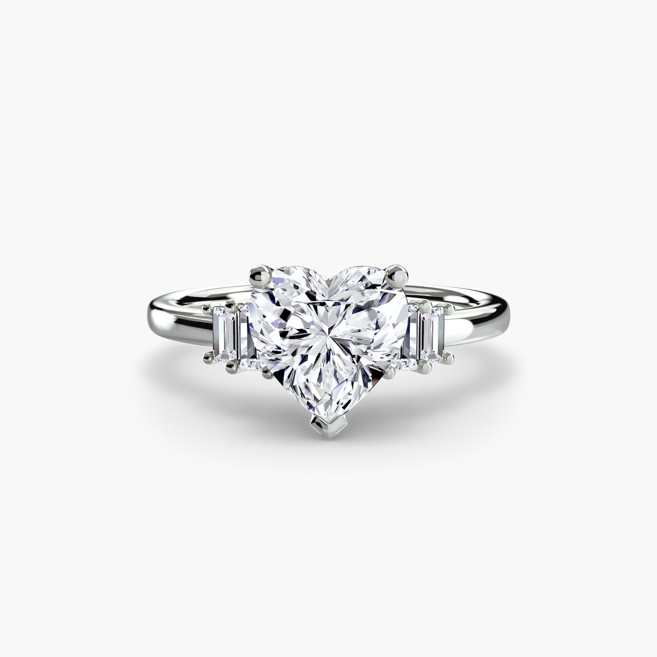 14K White Gold / Heart Baguette Accent Solitaire