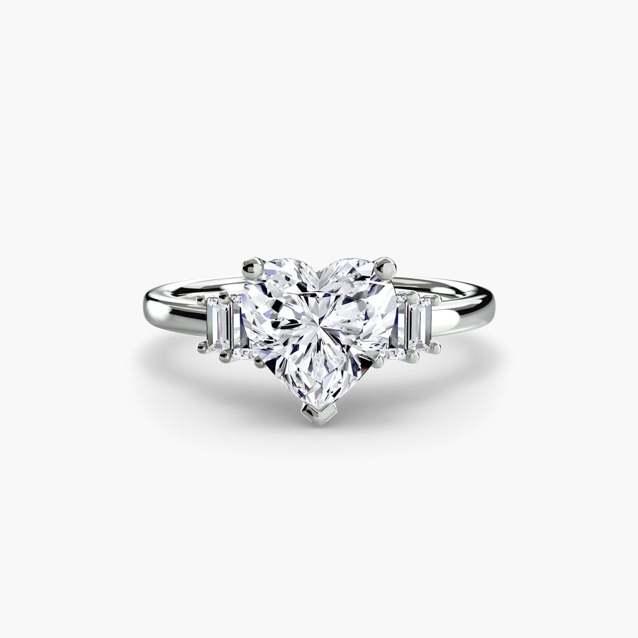 14K White Gold / Heart Baguette Accent Solitaire