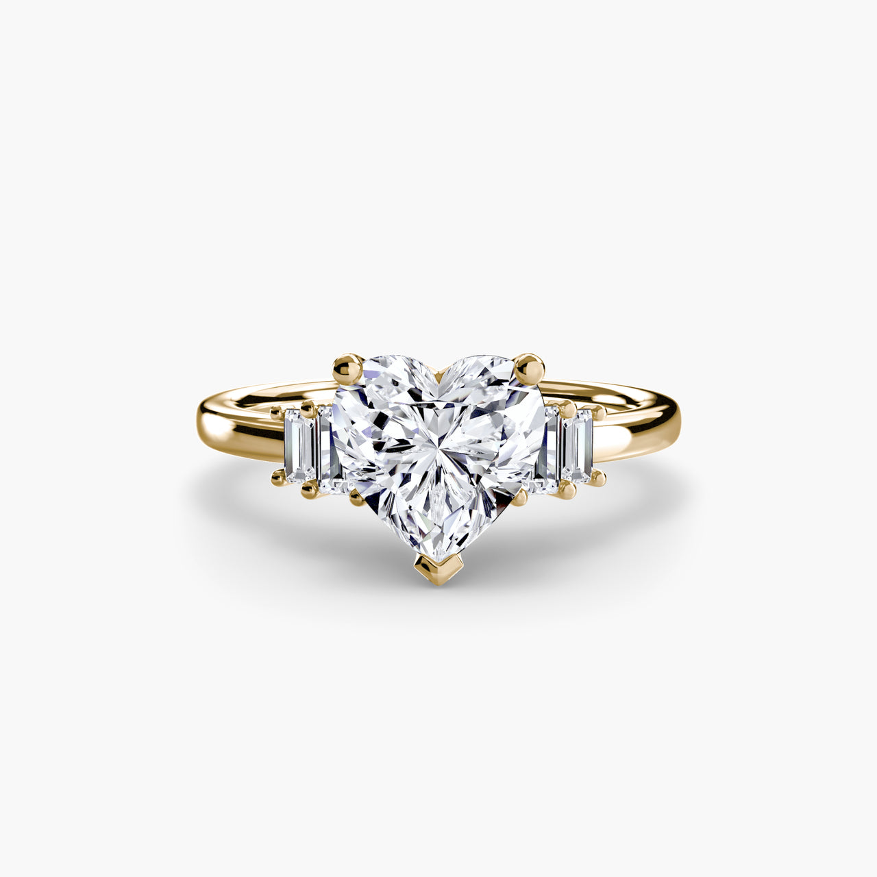14K Yellow Gold / Heart Baguette Accent Solitaire