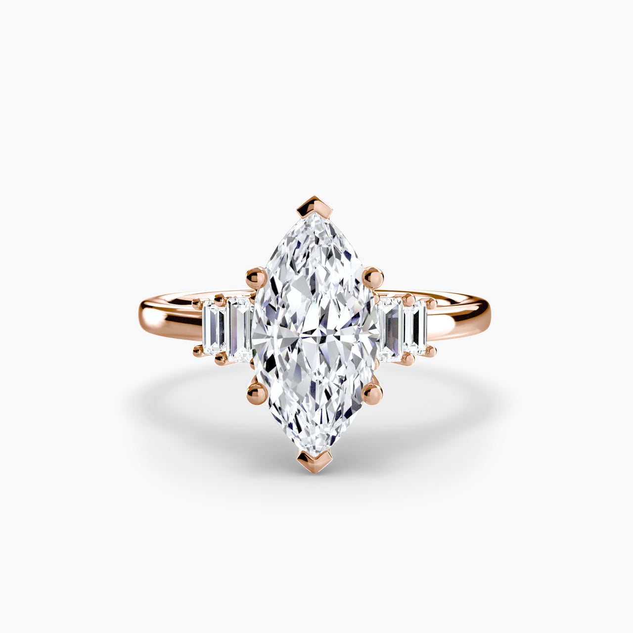 14K Rose Gold / Marquise Baguette Accent Solitaire