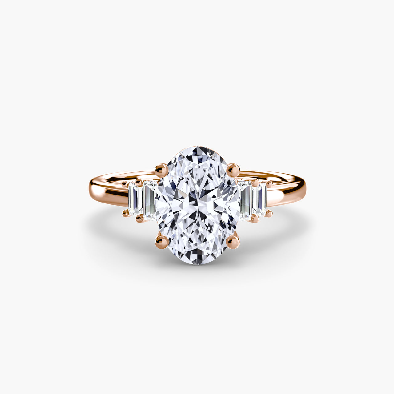 14K Rose Gold / Oval Baguette Accent Solitaire