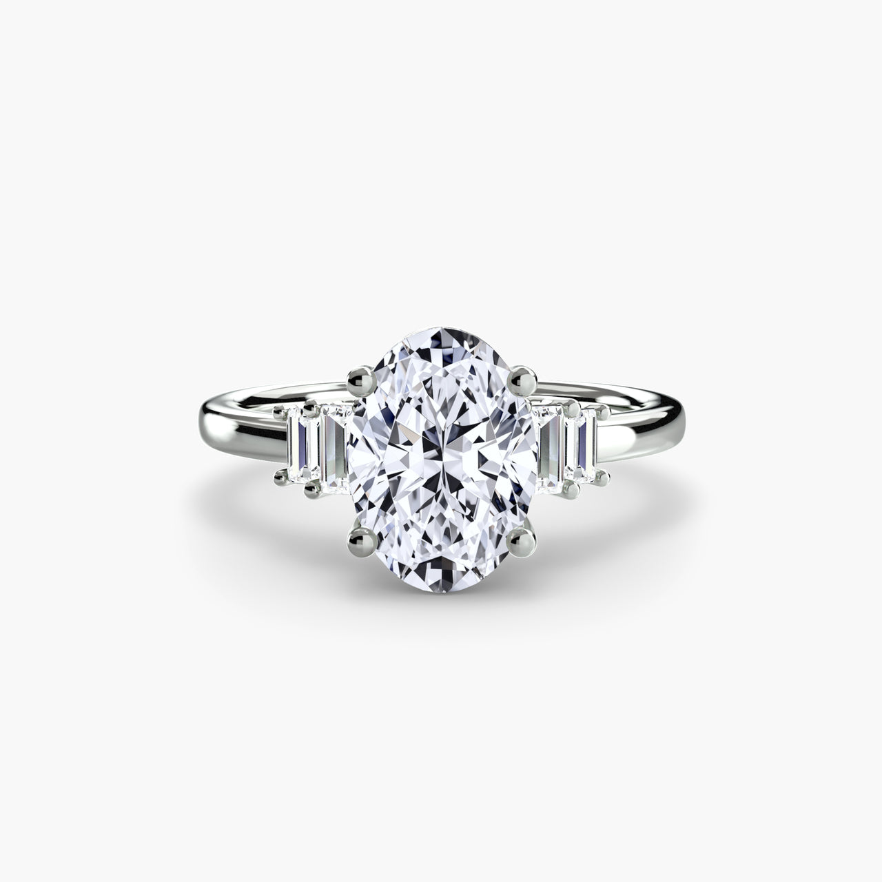 14K White Gold / Oval Baguette Accent Solitaire