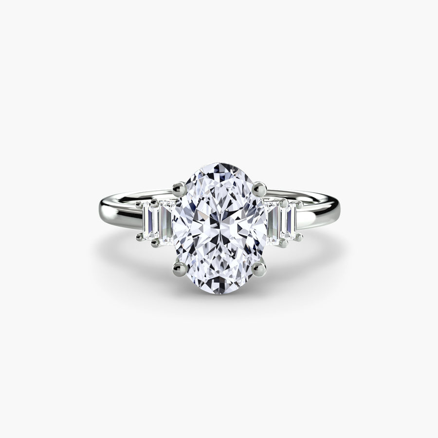 14K White Gold / Oval Baguette Accent Solitaire