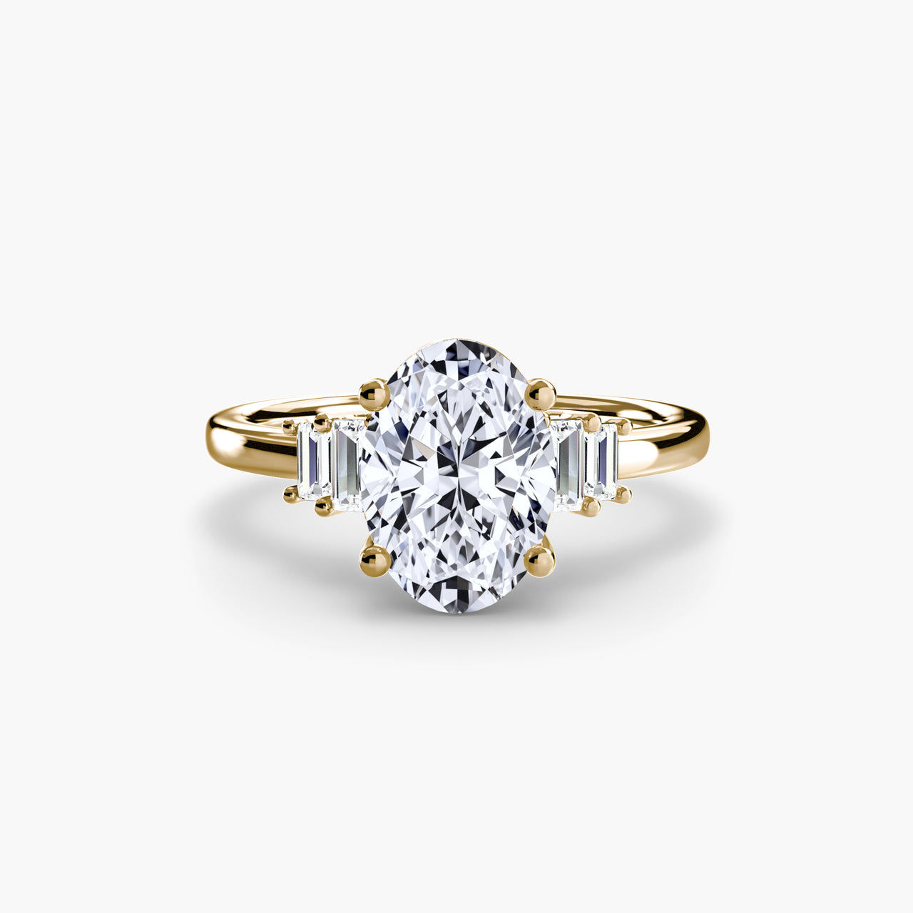 14K Yellow Gold / Oval Baguette Accent Solitaire