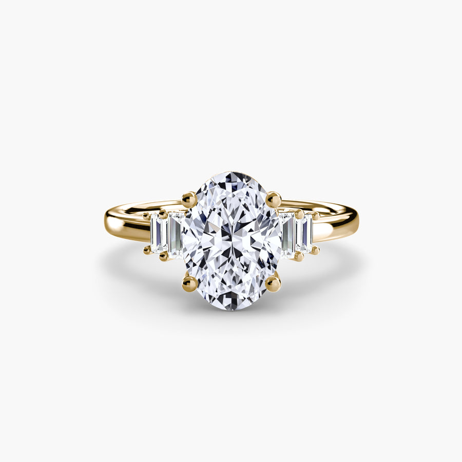 14K Yellow Gold / Oval Baguette Accent Solitaire
