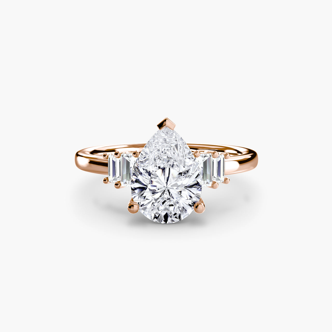 14K Rose Gold / Pear Baguette Accent Solitaire