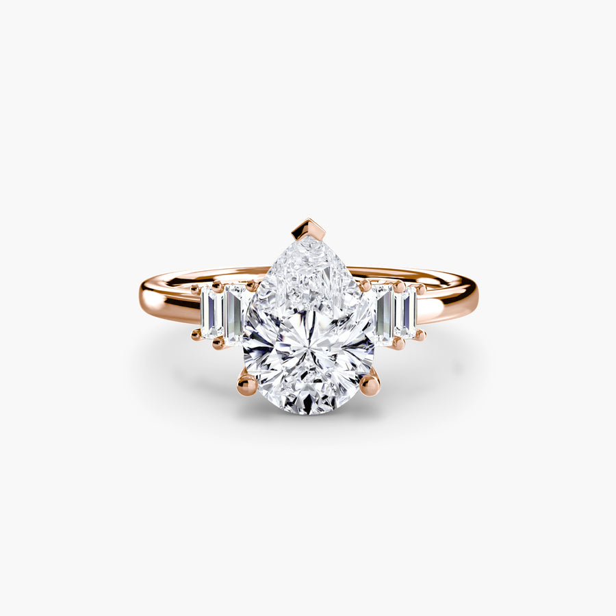 14K Rose Gold / Pear Baguette Accent Solitaire
