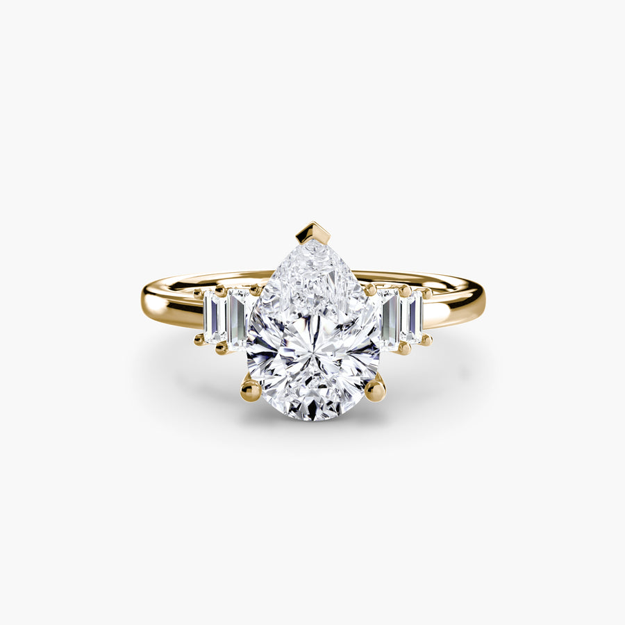 14K Yellow Gold / Pear Baguette Accent Solitaire