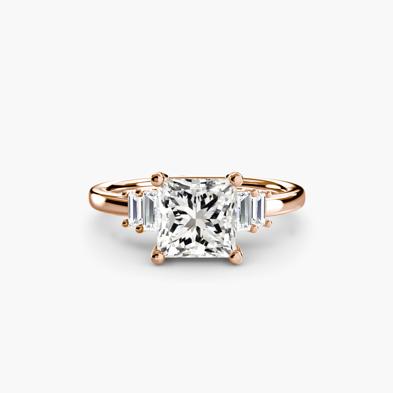 14K Rose Gold / Princess Baguette Accent Solitaire