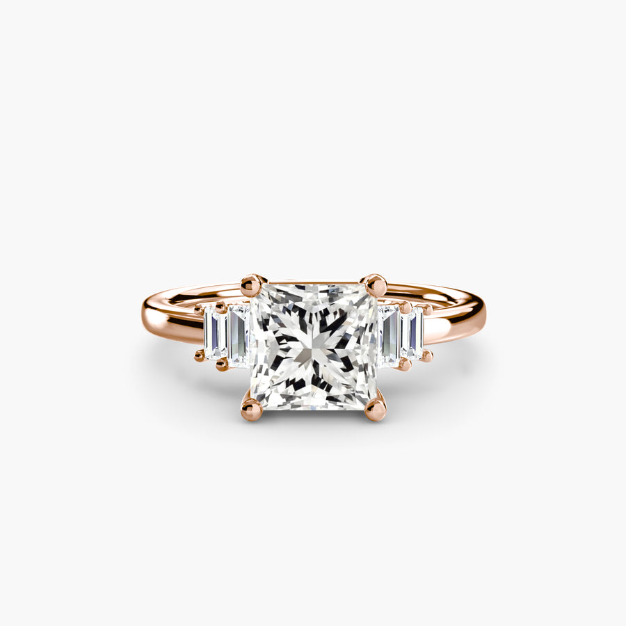 14K Rose Gold / Princess Baguette Accent Solitaire