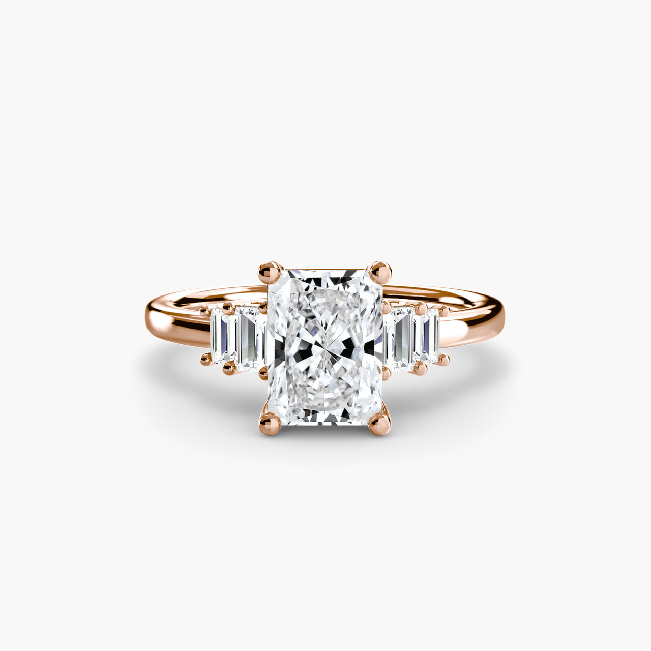 14K Rose Gold / Radiant Baguette Accent Solitaire